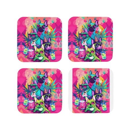 

Leather Coasters with Heat-resistant for Drinks French Bulldog Cool No.113 Cup Coasters Cup Pad Mat for Tabletop Protection Coffee Table Office Desk and Housewarming Gift