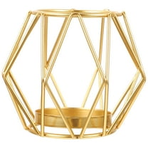 WEUVEB Geometric Iron Candle Stand Golden Metal Candlestick for Home and Office
