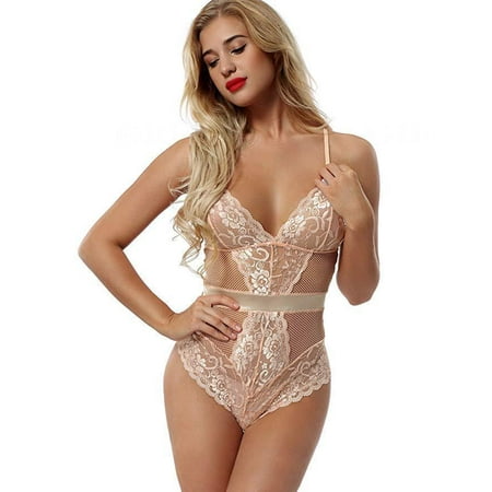 

SUANMAY Women s Sexy Sexy One Piece Lingerie Lace Sexy Lingerie Beige 2XL