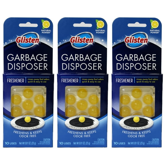 Glisten Garbage Disposer Freshener, Lemon Scent, 10 Uses (3 Pack)