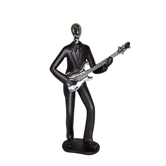 Nifao Modern Art Black and Chrome Man Playing Guitar Resin Statue – Home Office Decor Sculpture, 7"L x 3"W x 11"H