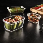 Rubbermaid Brilliance Glass Set of 3 Food Storage Containers with Latching Lids, Plastic Food Storage Containers with Easy Find Lids, Great for Leftovers, Meal Prep & Organization