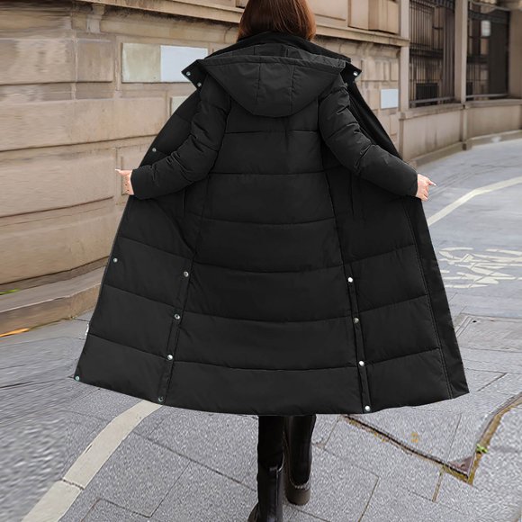 UPPADA Women's Winter Coats with Hood Fashion Warm Long Fall Jackets Clothes Oversized Shearling Fleece Long Coats Jackets with Pockets Petite Coats for Women Petite Length Black,M