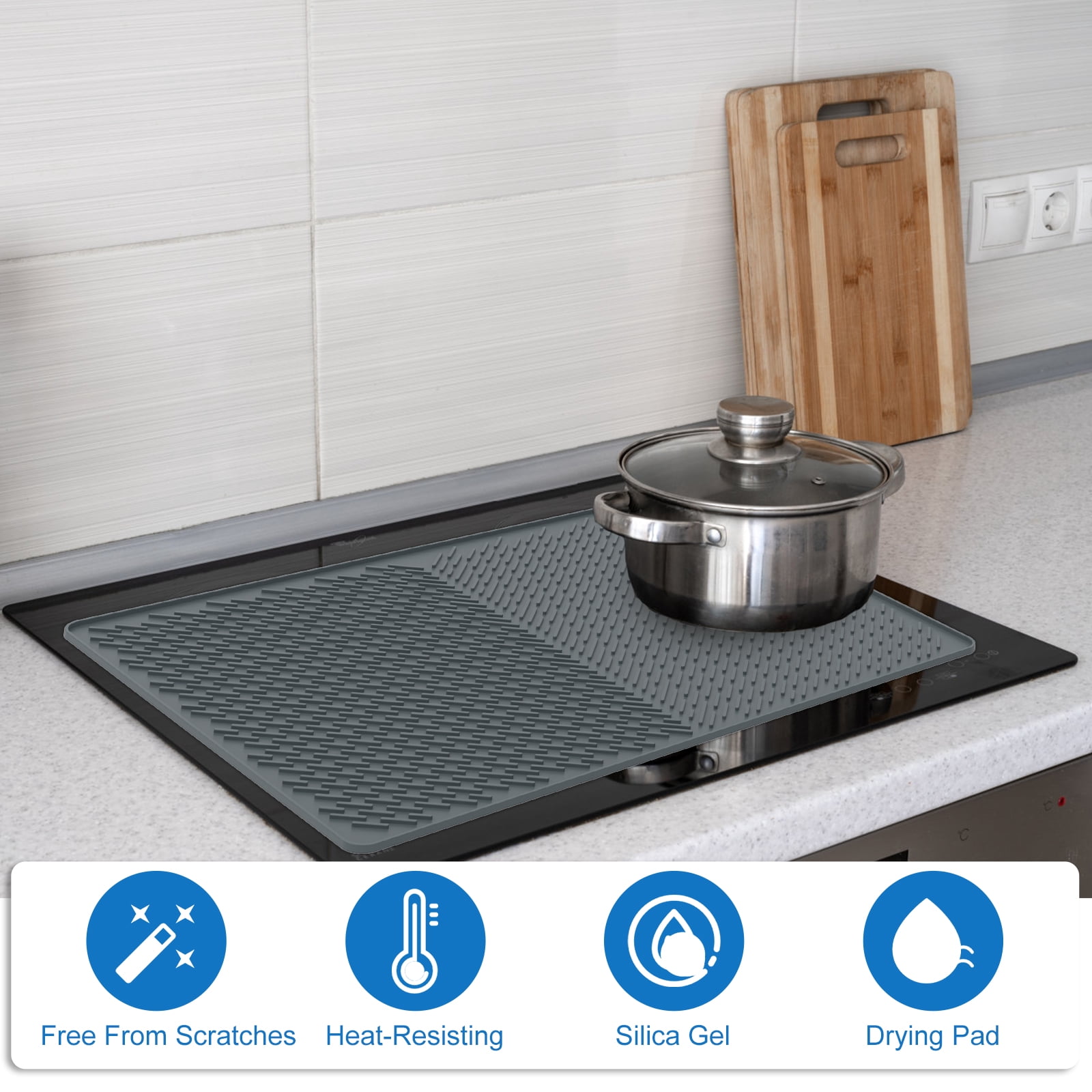 Lzvxtym Stove Top Cover, Silicone Stove Top Cover Heat Resistant Glass Stove Mat for Electric Stove, 28×20 Inch, Dark Gray
