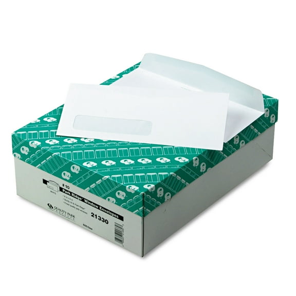 Quality Park QUA21330 Park Ridge 4.13 x 9.5 Commercial Flap Gummed Closure Embossed Executive Envelope - White (500/Box)