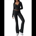 thumbnail image 1 of Conjunto Deportivo de 2 Piezas para Mujer, Camiseta de Larga, Pantalones Acampanados con Solapa, Chándal Informal, Color Negro, Talla L, 1 of 8