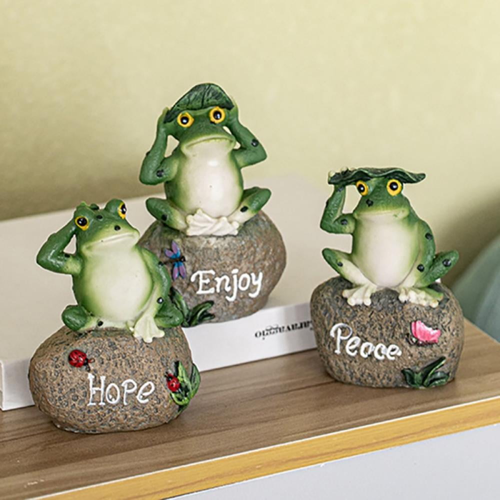 Green Frog Statue, Frogs Sculpture Decor Figurines for Outdoor Yard and  Garden, Indoor Home Desk Decoration ,5 Random Color 