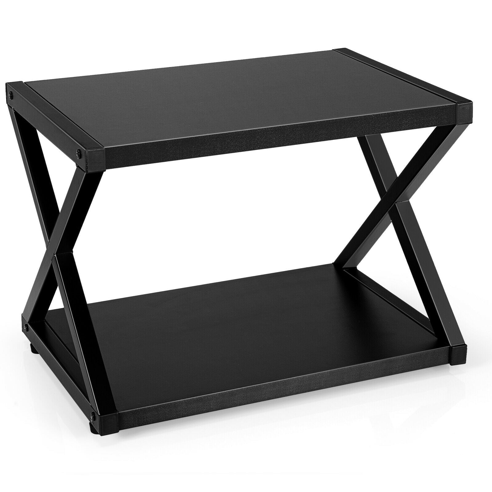 Black Desktop Printer Stand 2 Tiers Storage Shelves w/AntiSkid Pads