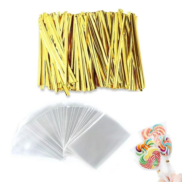 300 bolsas para cake pops, bolsas para golosinas, bolsas de celofán transparentes con 760 lazos giratorios, para piruletas, chocolate, envolturas de galletas y bufés