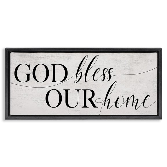 Stupell Industries French Country God Bless Our Home Phrase Black Floating Frame Canvas Art, 25 x 11, by Lil' Rue