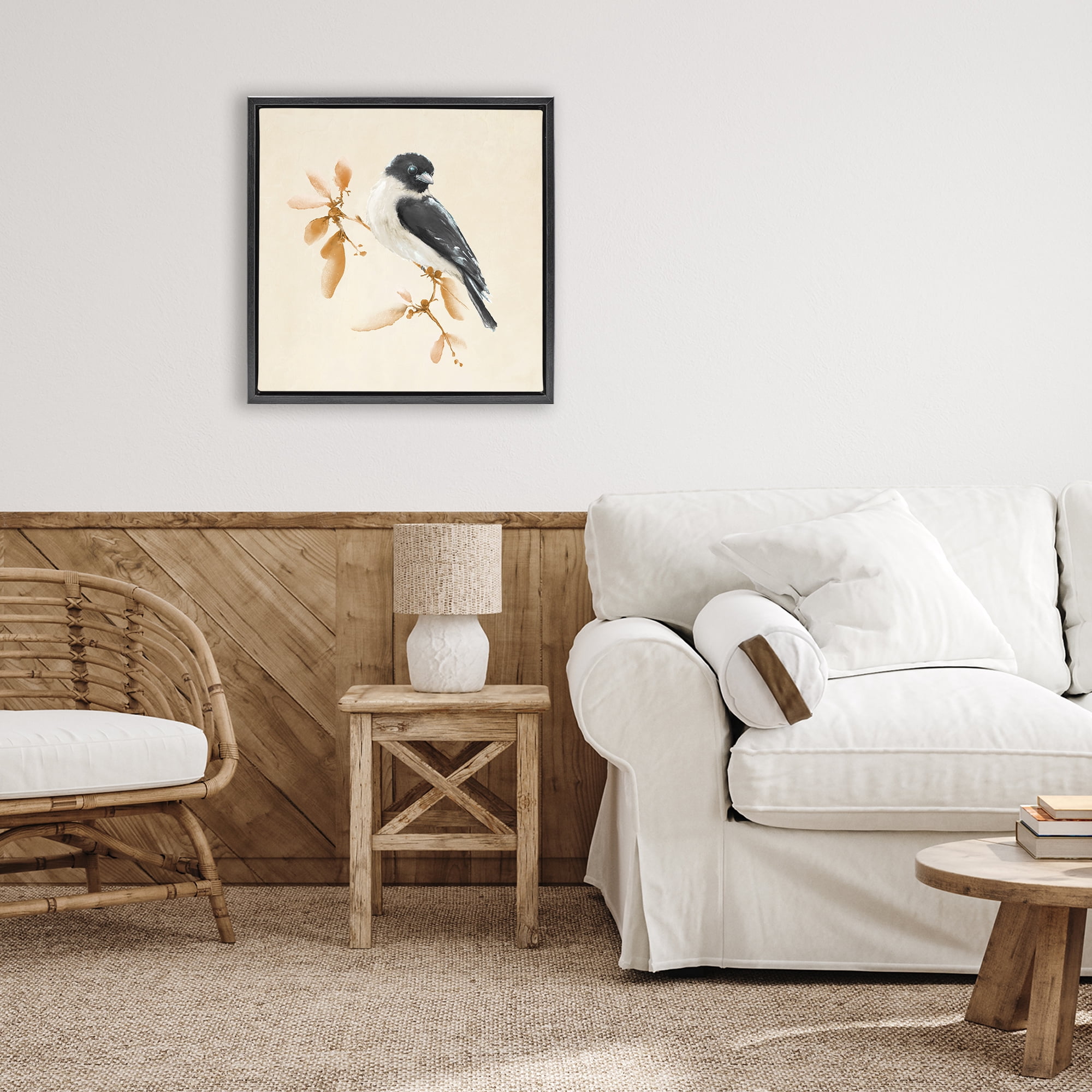 Stupell Industries Subtle Watercolor Chickadee Black Framed Floater Canvas Wall Art, design by Diannart
