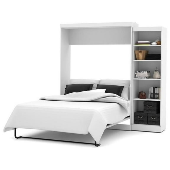 Kingfisher Lane Queen Wall Bed with Storage in White