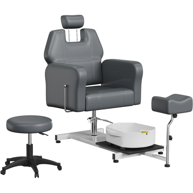 Chaise de Pédicure avec Bassin pour Pieds, Bain de Pieds Hydraulique avec Rotation à 360°, Unité de Pédicure Réglable en Hauteur