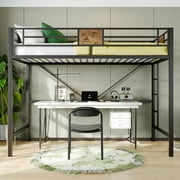 SHA CERLIN Metal Twin Size Loft Beds Frame with Stairs & Full-Length Guardrail for Teen and Child, Black