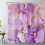 HVEST Abstract Marble Shower Curtain Decor, Gold and Purple Marble Texture Modern Aesthetic Art Shower Curtain for Bathroom 69X70 inch Polyester Fabric Bathroom Decoration Bath Curtains Hooks Included