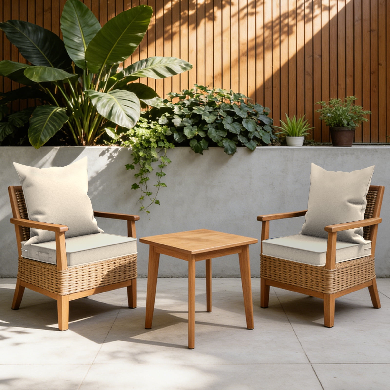 Yacona Outdoor Chair Cushions Set, 24x24in Patio Furniture Cushions with Handle, for Patio Furniture Chair Sofa, Beige