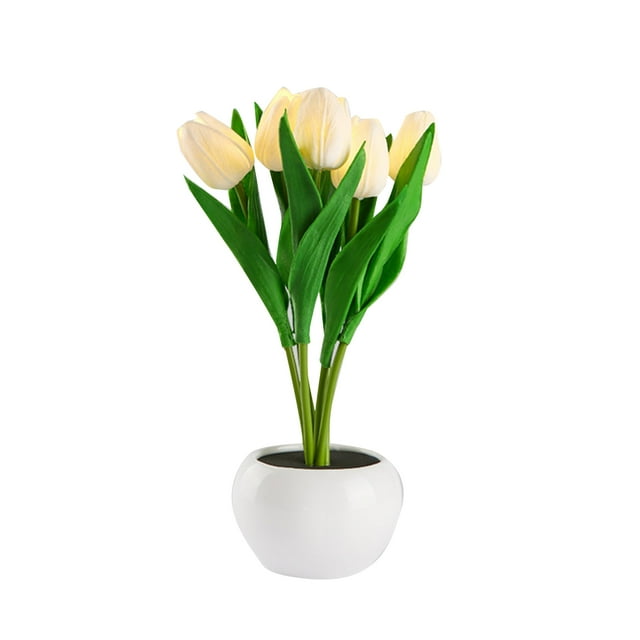 pequeña luz de noche Lámpara LED de noche de tulipán, lámpara de mesa con flores, luz de ambiente, lámpara de noche para dormitorio, adorno de flor de simulación Romacci pequeña luz de noche