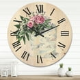 thumbnail image 2 of Designart 'White Flowers and Pink Roses On Cake' Traditional Wood Wall Clock, 2 of 5