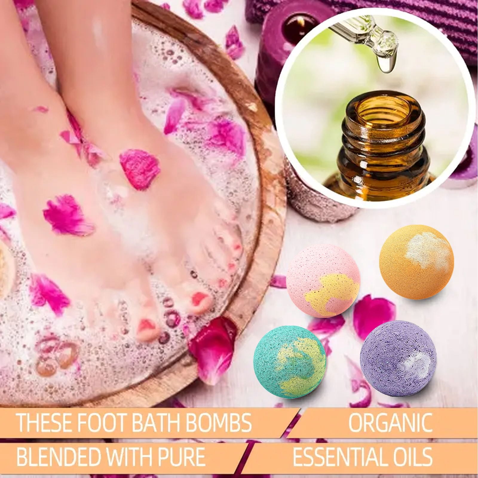 Alvantor Foot Bath Bombs for Dry Cracked Feet, Moisturizing Foot Soak Balls with Essential Oils, Foot Care Spa Treatment, 6pcs