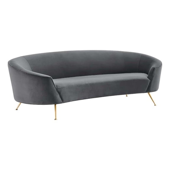 Maklaine Modern Performance Velvet Upholstered Sofa in Gray/Gold