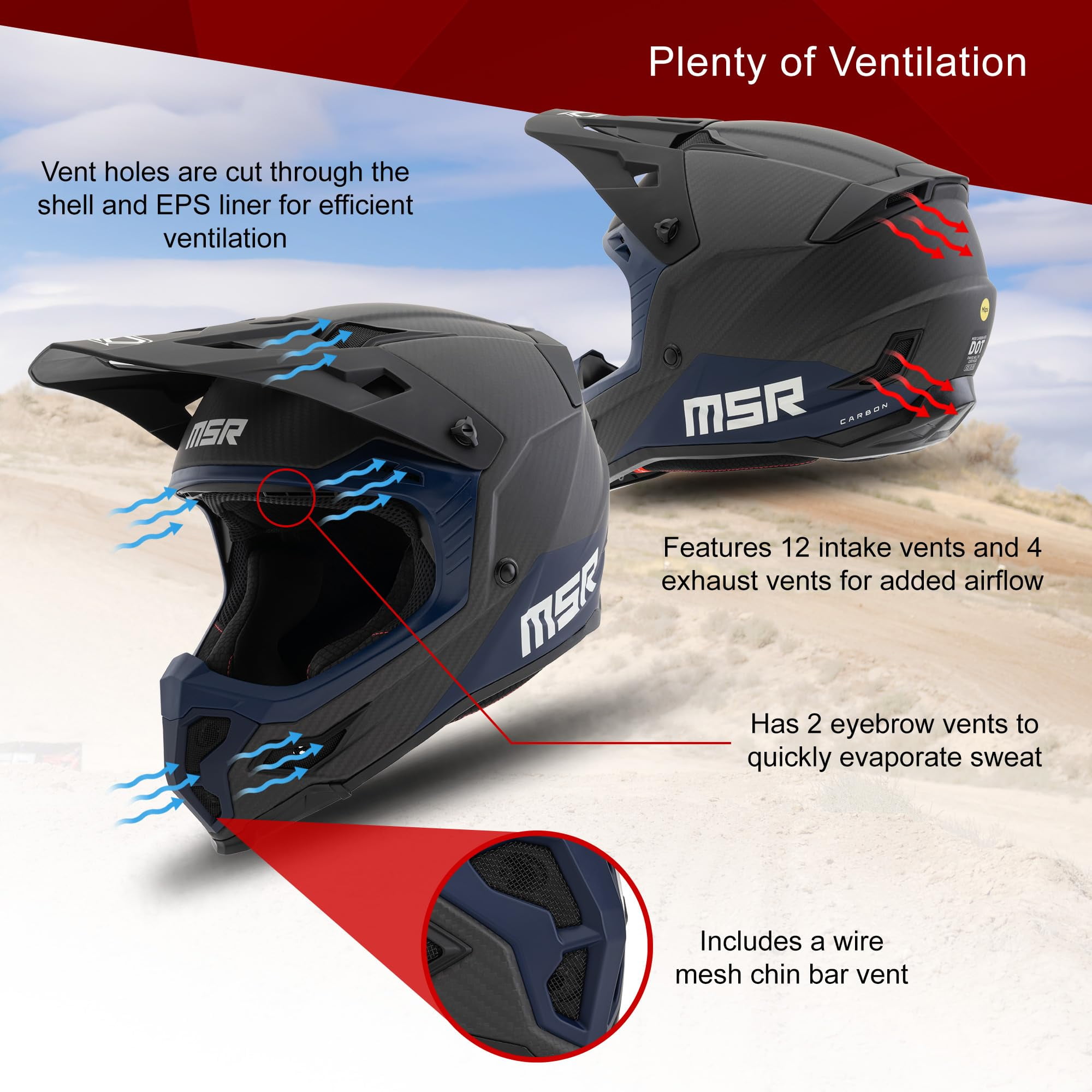 MSR Carbon Hex Motocross, Dirt Bike Helmet w/MIPS XX-Large Matte Black/Blue
