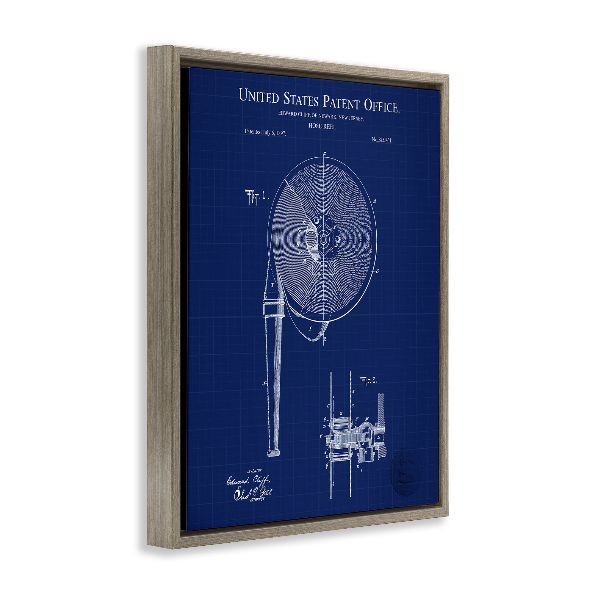 Stupell Industries Hose Reel Blueprint Typography Painting Brown Floater Framed Art Print Wall Art, 25 x 31