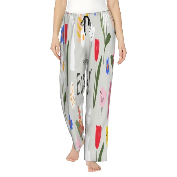 Balery Happy Easter Pantalones de pijama para mujer, pijamas ultraligeros, pantalones de estar por casa-Medium