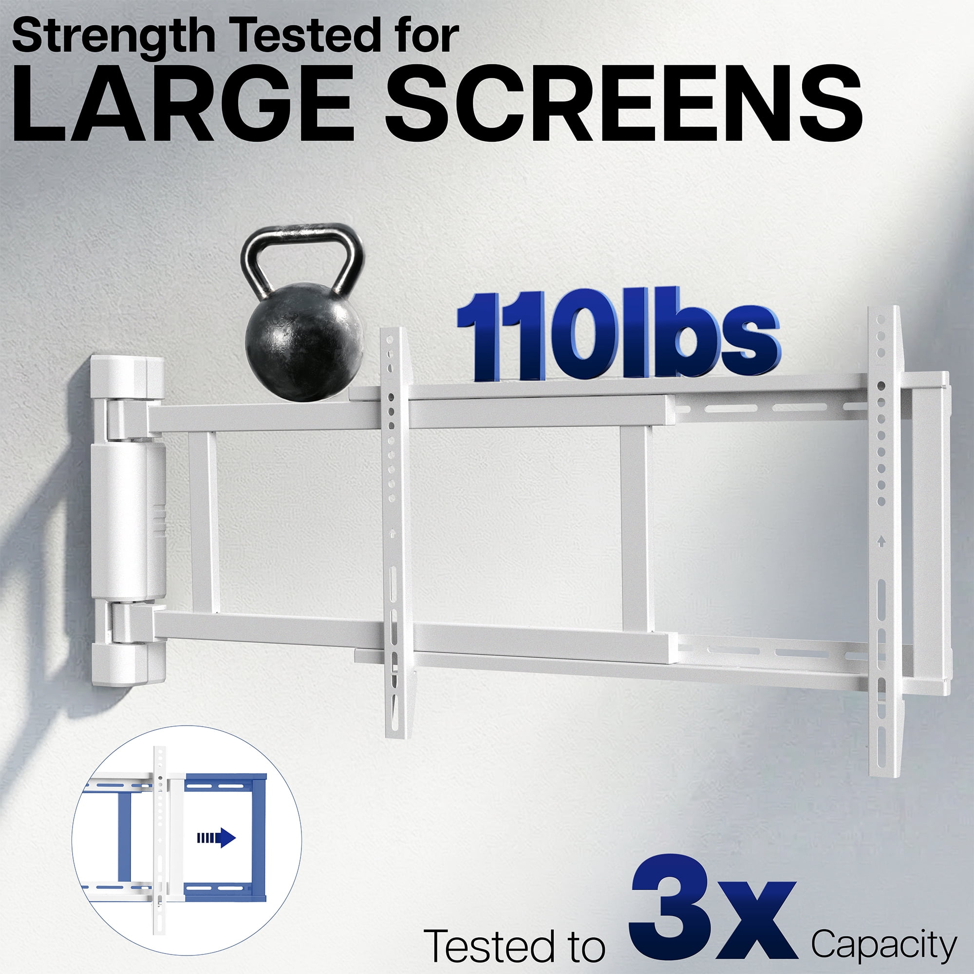 VIVO White Steel Low Profile Electric Adjustable Swing 32" to 75" TV Wall Mount