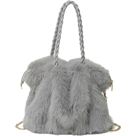 Furry Shoulder Bag Purse for Women Y2K Fluffy Faux Fur Tote Purse Large Handbag Top Handle Satchels with Chain