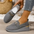 thumbnail image 3 of Womens Loafers Platform Wedge Heel Suede Round Toe Fashion Metal Chain Slip on Penny Loafers Lightweight Walking Shoes Grey Size 7.5, 3 of 6