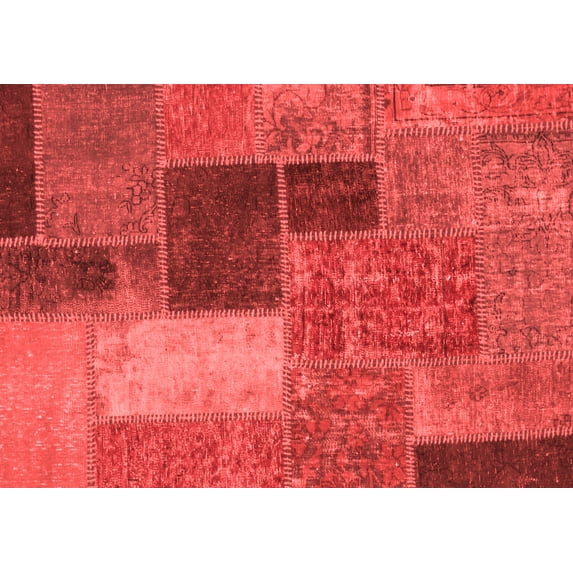 Ahgly Company Machine Washable Indoor Rectangle Patchwork Red Transitional Area Rugs, 8' x 12'