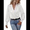 thumbnail image 2 of Camisa Elegante de Color Liso con Escote en V y Mangas Farol para Mujer L, 2 of 8