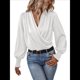 thumbnail image 2 of Camisa Elegante de Color Liso con Escote en V y Mangas Farol para Mujer L, 2 of 8