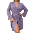 thumbnail image 2 of Robe for Women Ribbed Knit Bathrobe Stretchy Lounge Robe with Pockets Cozy Sleepwear Loungewear Lightweight Kimono Robe for Women, 2 of 5