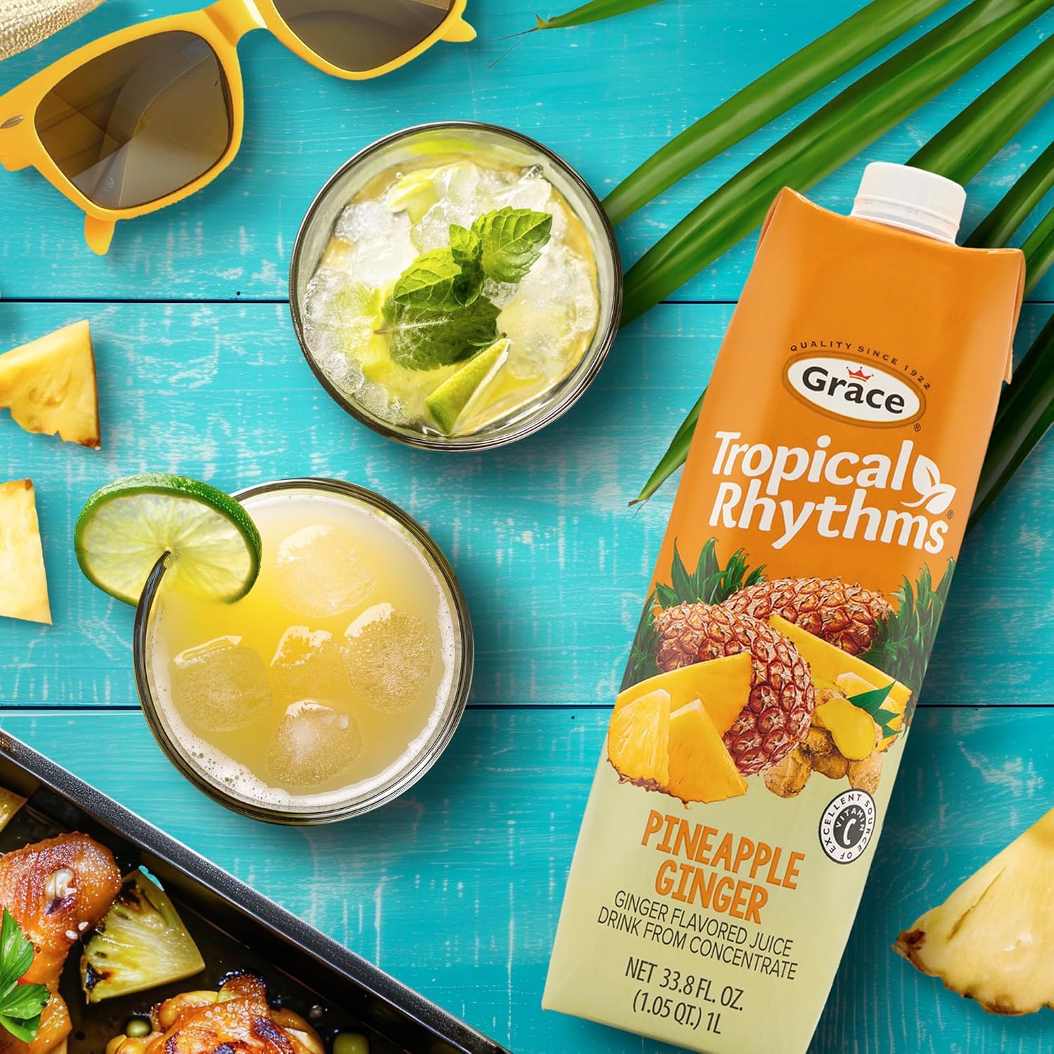 Grace Tropical Rhythms Pineapple Ginger Juice, 12 Pack 33 FL OZ Cartons