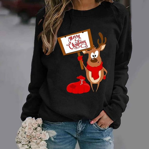 ICHUANYI Liquidación Navidad Moda Mujer Casual Manga Larga Impreso Señoras Sudaderas Tops ICHUANYI WER202308245694