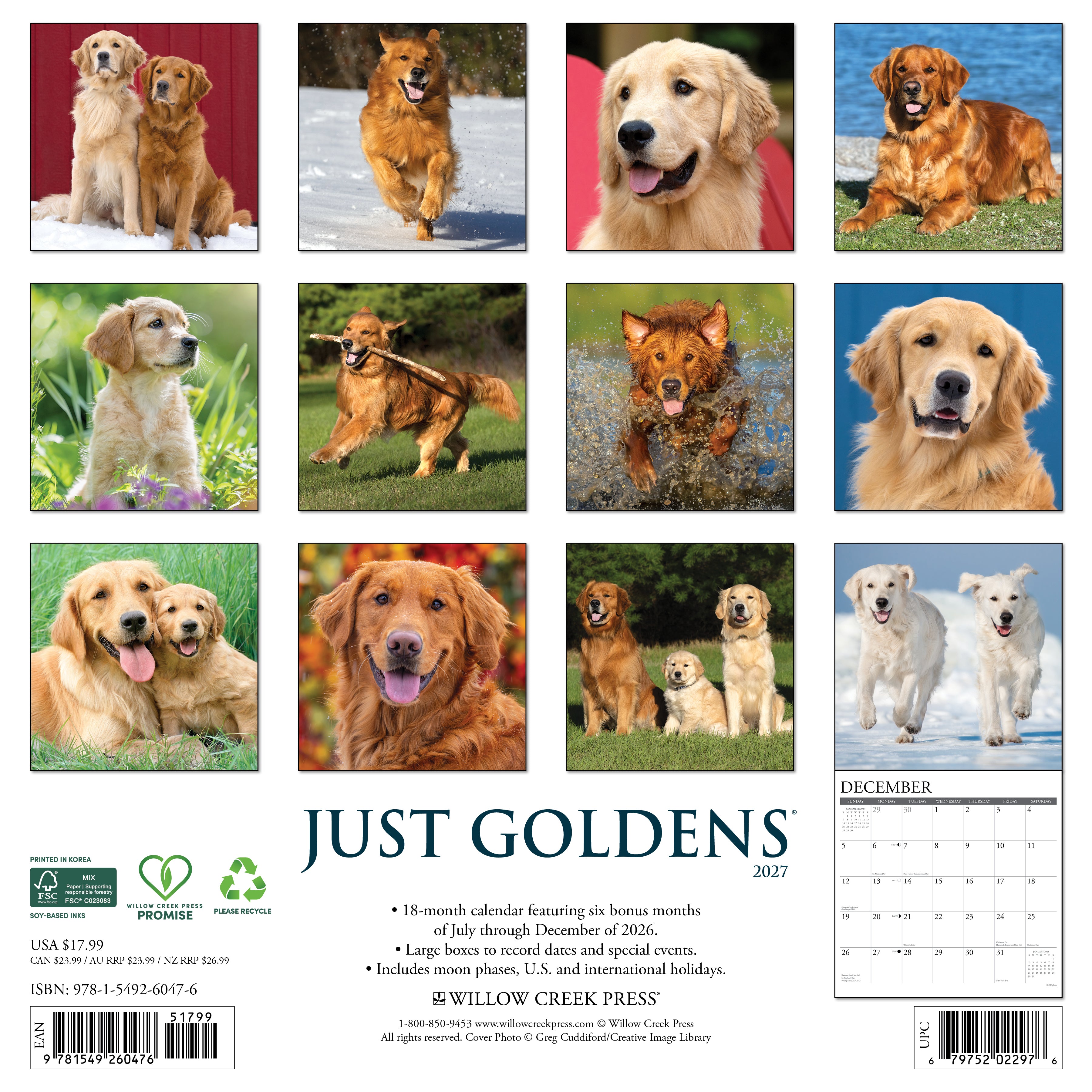 Willow Creek Press, Goldens 2027 Wall Calendar