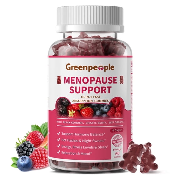 Menopause Supplement for Women | 16-in-1 Menopause Gummies with Herbal & Beef Organ Nutrients | Chaste Berry Flavor | 60 Gummies