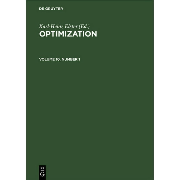 Optimization. Volume 10, Number 1 (Hardcover)