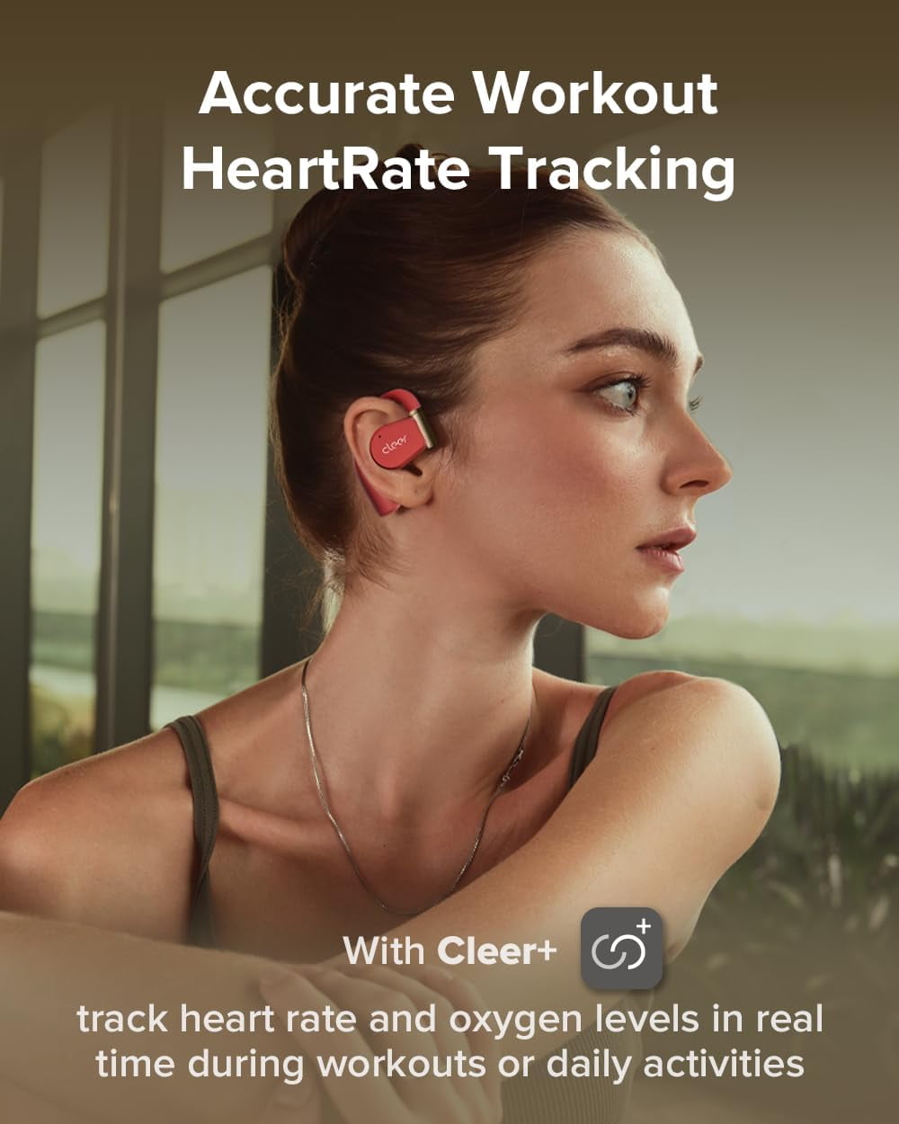 Cleer Arc3 Sports Pro Open Ear Headphones, Dolby Audio True Wireless,40Hr Battery, BT 5.4, IPX7, Heart Rate Monitoring, Smart Case, Comfort Fit, Red