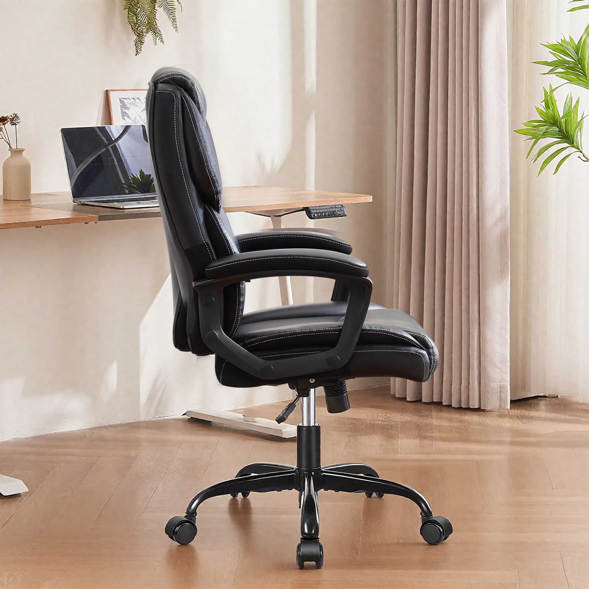 JONPONY Leather Office Chair, Big and Tall Office Chair 400LBS Wide Seat Ergonomic Computer Desk Chair High Back Executive Leather Chair Adjustable Task Chair, Black