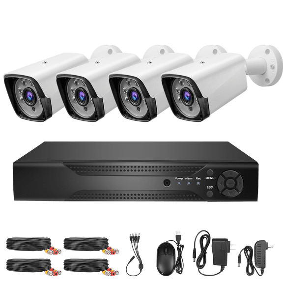 4CH 1080P CCTV Camera Security System, 4 Cameras with DVR, 65ft Night Vision, IP66 Waterproof, US Plug