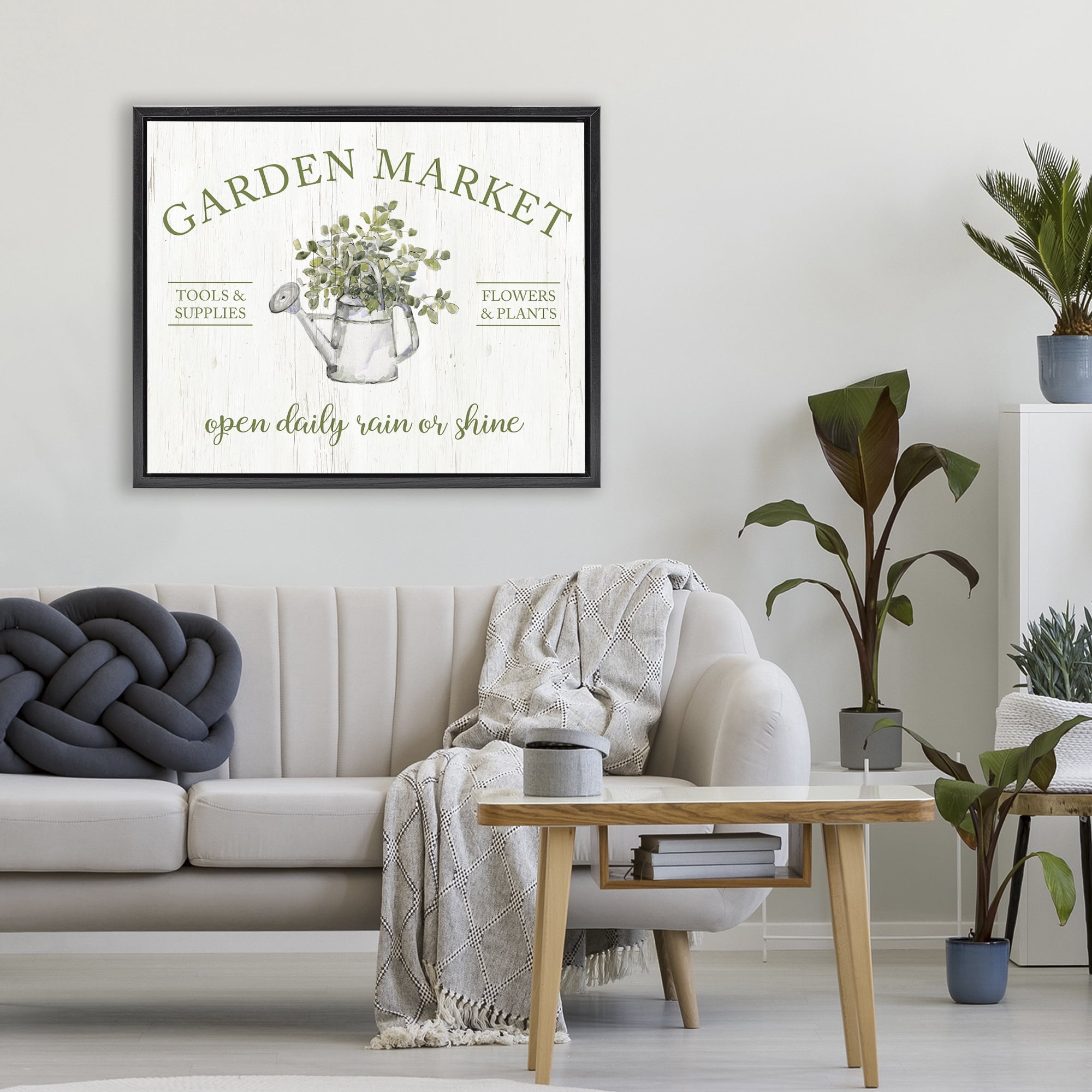 Stupell Industries Open Daily Garden Market Black Framed Floater Canvas Wall Art, design by Sally Swatland