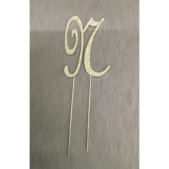 Silver Rhinestone Monogram Wedding Cake Topper Top Letter Initial "N"