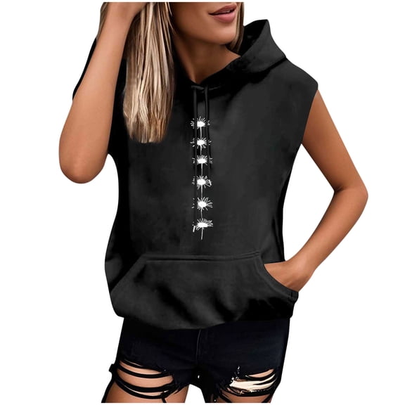Yteetum Hoodies for Women Oversized Drawstring Sleeveless Graphic Printed Pullover Hoodie Womens Fall Winter Loose Comfy Hooded Outwer