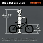 Mongoose Rebel RS1 Kids BMX Bike, 20-in. Wheels, Kids Ages 7-13, Red