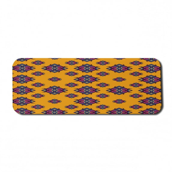 Geometric Computer Mouse Pad, Diamond Shaped Ornamental Design in Oriental Style, Rectangle Non-Slip Rubber Mousepad Large, 31" x 12" Gaming Size, Orange Multicolor, by Ambesonne