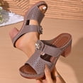 thumbnail image 2 of HomeDM Women's Platform Slip On Slides Sandals Open Toe Chunky Block Heels Summer Vacation Beach Sandals, Brown Size 5.5, 2 of 9