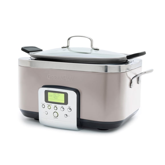 GreenPan Elite 8 en 1 - Olla de cocción lenta eléctrica programable de 6 cuartos de galón, tapa apta para lavaplatos y rejilla extraíble, sin PFAS de cerámica saludable, antiadherente, Sear, saltar,
