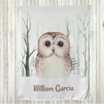 thumbnail image 1 of Owl Throw Blanket, Innocent Big Eyed Bird Watercolor Portrait Woods Bare Branches Winter Trees, Flannel Fleece Accent with Custom Name Photo Backdrop, 60" x 40", Peach and Sage Green, by Ambesonne, 1 of 4